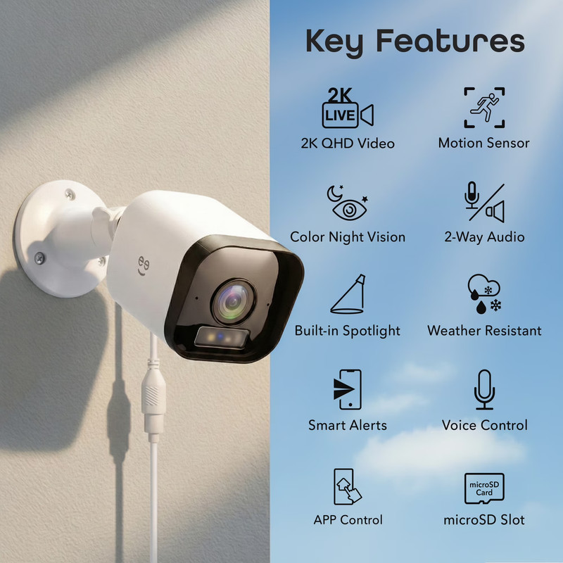 HAWK 3 Smart 2K Outdoor Security Camera - Color Night Vision, 30M Range, 4MP Cla gallery
