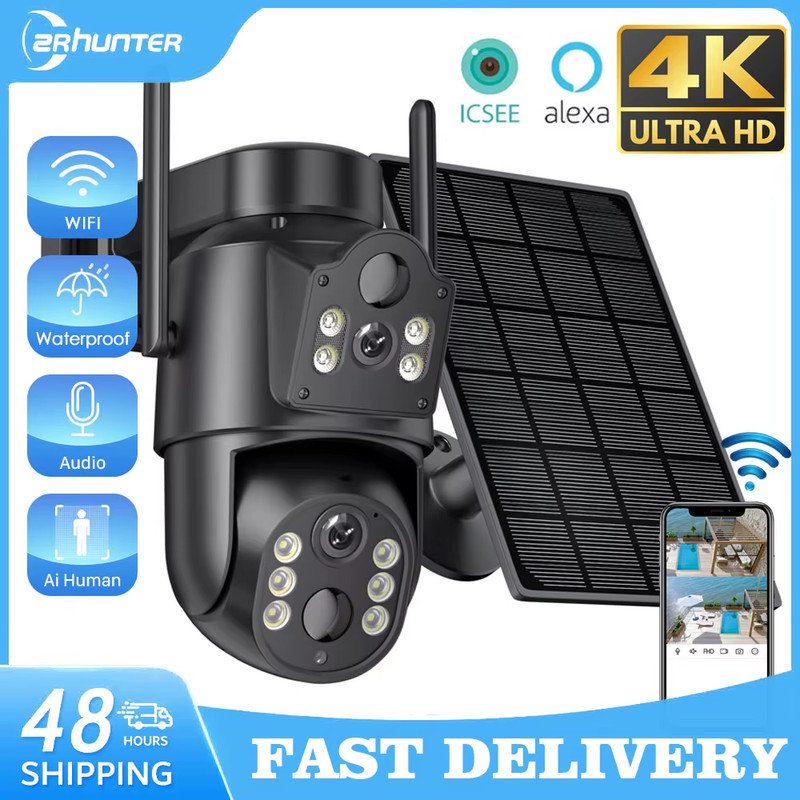 4K 8MP WIFI Solar Camera with 7800 Mah Battery Dual Lens Wireless PTZ Camera Col gallery