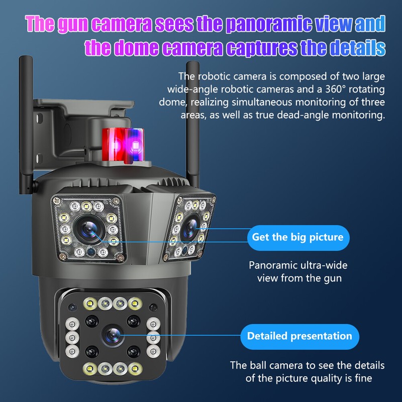 3x 3 Lens HD 9MP WiFilP CameraWireless 360 Outdoor CCTV PTZHome Security lR Cam gallery
