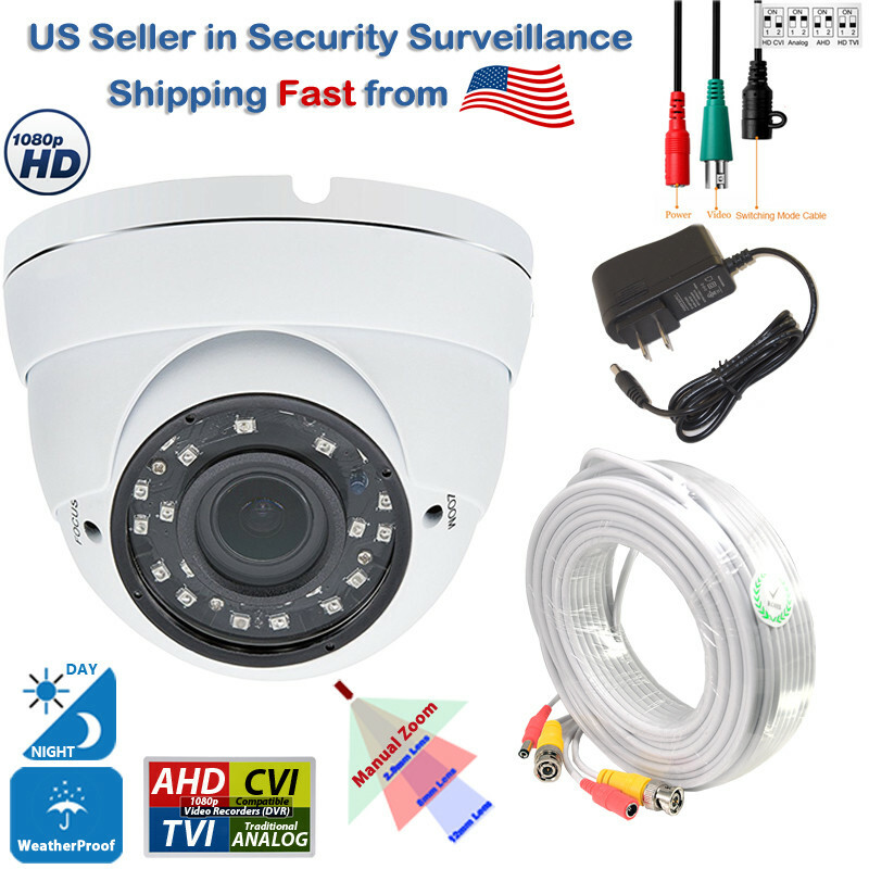 1080p HD Dome Security Camera with 50 Feet Video Power Cable and Power Adapter