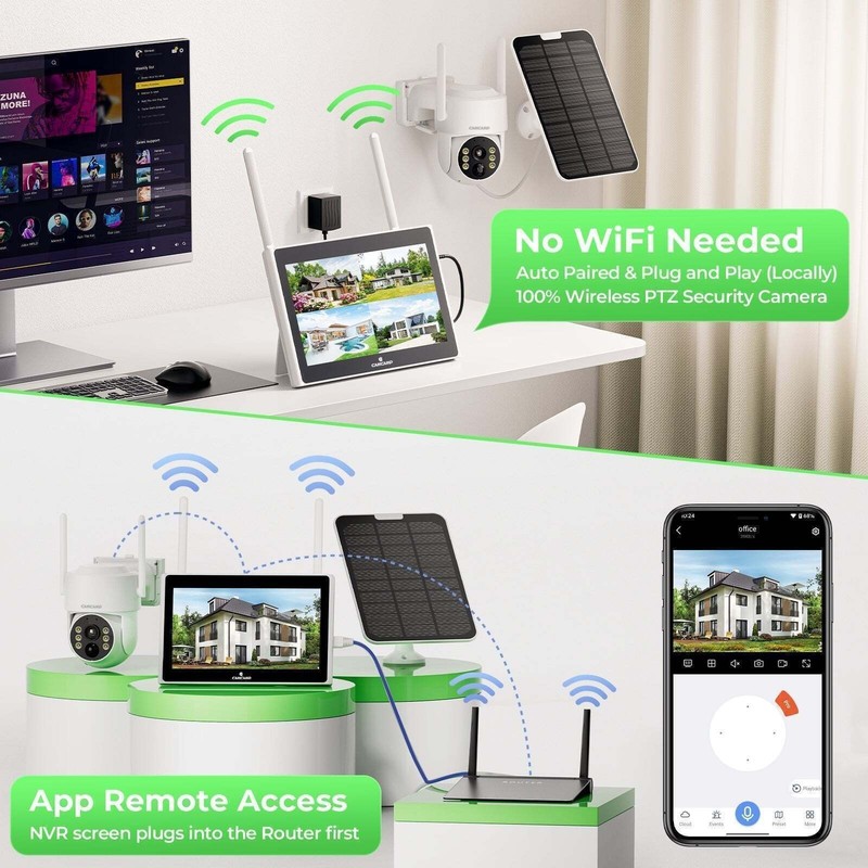 CCTV System Solar Battery Power Wireless WiFi Monitor Home Security Cam Outdoor gallery