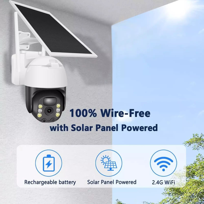 Wireless WiFi Home Security Pan/Tilt Camera System Outdoor Solar Battery Powered gallery