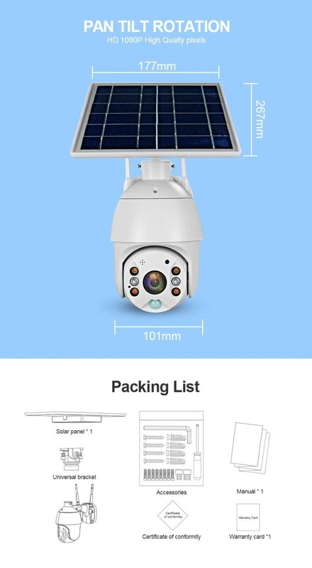 4G Solar PTZ Camera IP66 Waterproof PIR Motion Detection Color Night Vision CCTV gallery