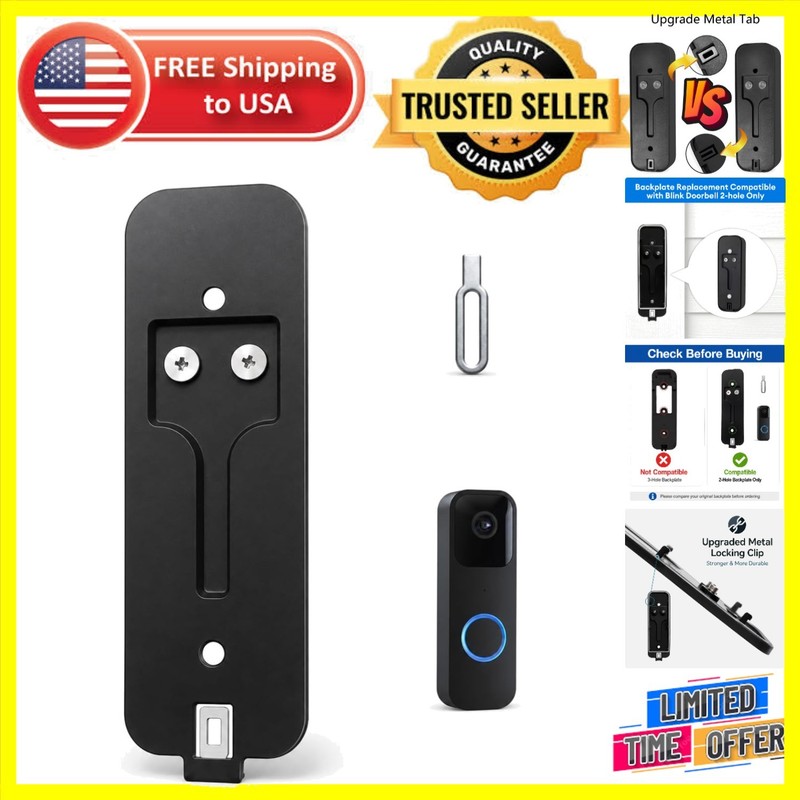 Enhanced Wall-Mount Backplate for Blink Doorbell 2-Hole Models with Metal Clip