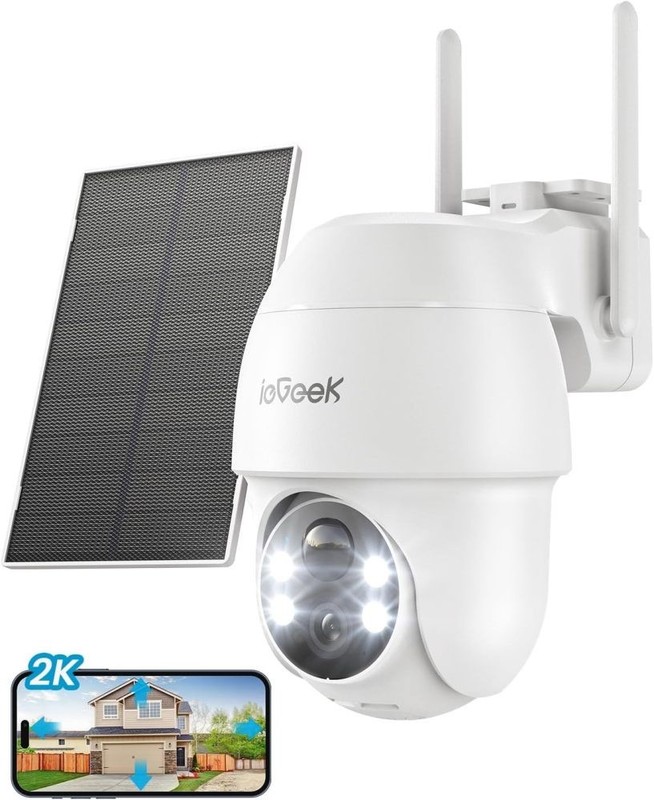 Wireless Outdoor Solar Security Camera 2K 2.4G WiFi 360° PTZ, Color Night Vision