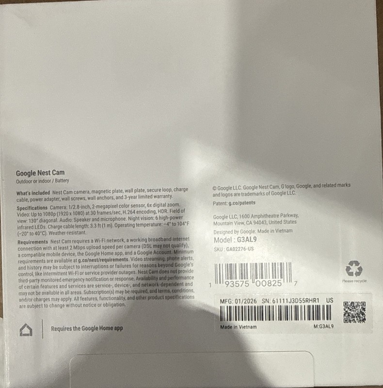 Google Nest Cam Battery Pro, Indoor / Outdoor Snow White GA02276-US gallery