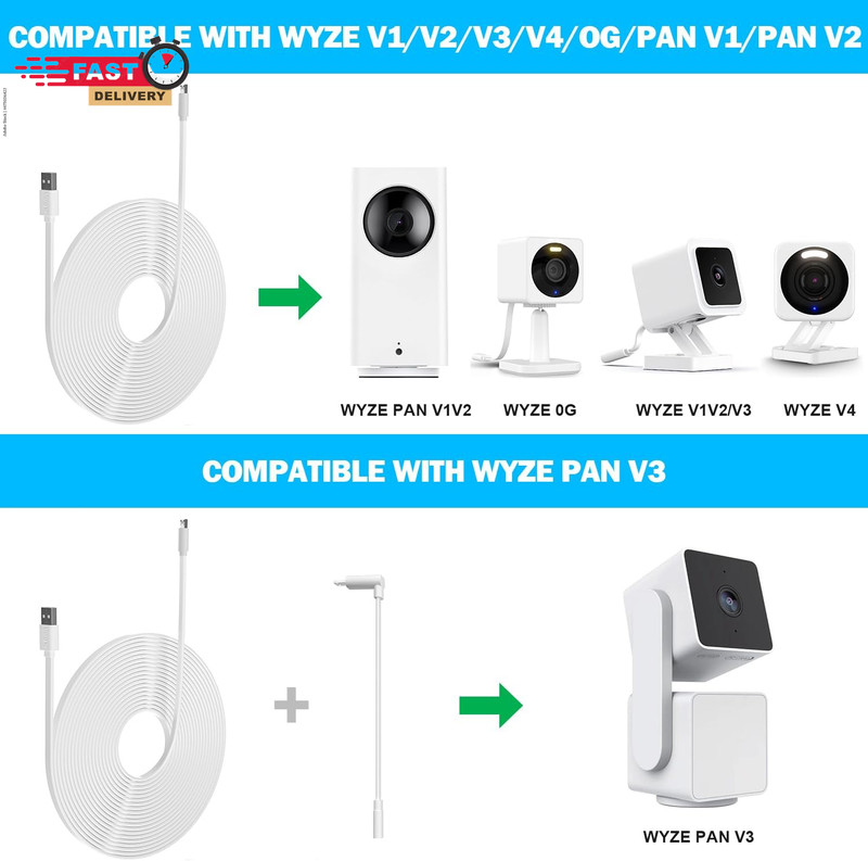 2 Pack 20FT Power Extension Cable Compatible with Wyze Cam V4,Wyze Cam V3,Wyze C gallery
