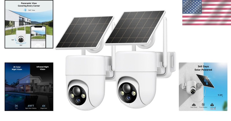 Waterproof 2K Solar Security Cameras with Two-Way Audio & Alerts, 2PCS gallery