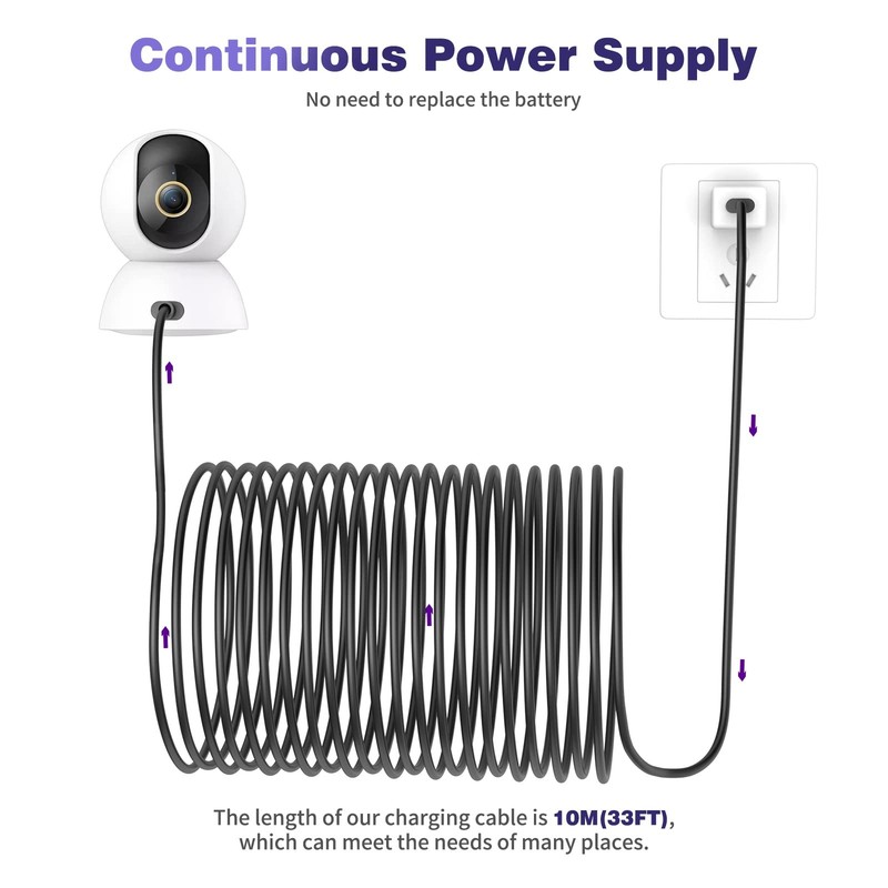 iMangoo USB A to C Power Cable for CCTV Camera, 33FT Type C 33 ft, Black gallery