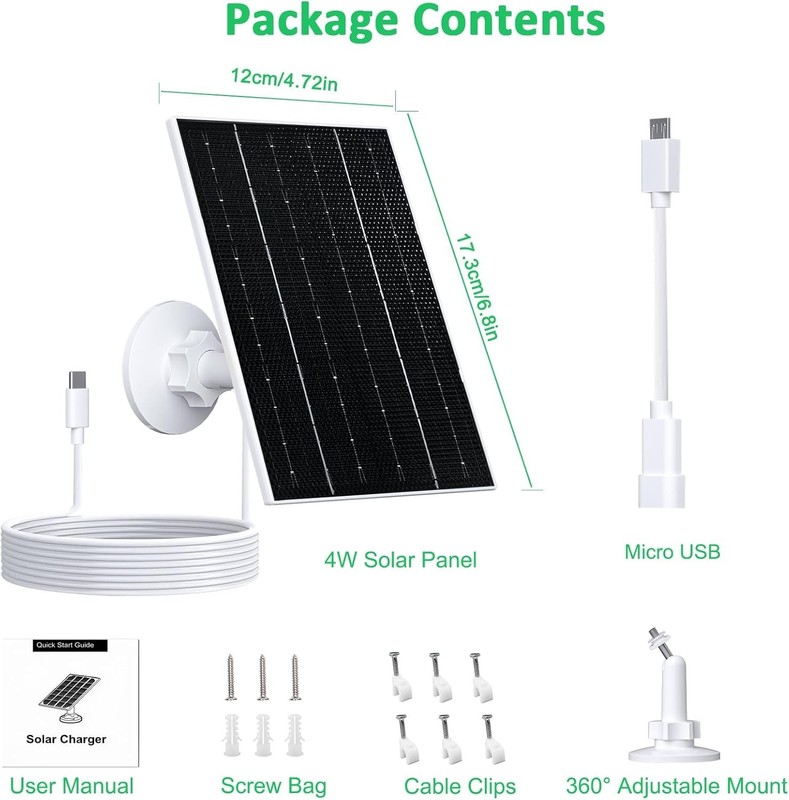 4W Solar Panel for Security Cameras Waterproof USB-C/Micro Charger 360° Bracket gallery