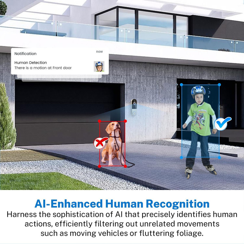 1080P Wireless Doorbell Camera with Receiver, AI Human Detection, 2-Way Audio, N gallery