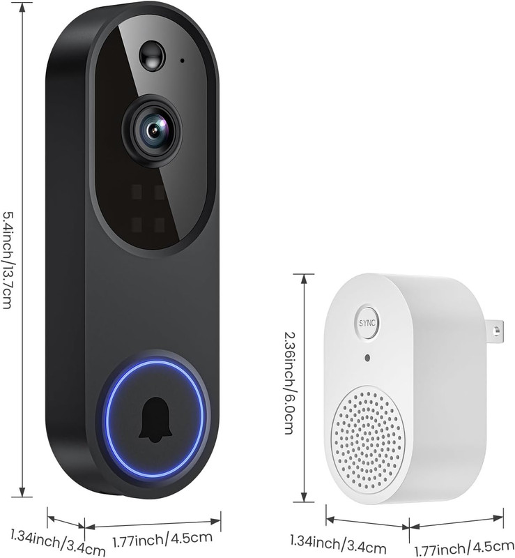 1080p Smart Wi-Fi Doorbell Camera with Doorbell Receiver, AI Motion Detection, N gallery