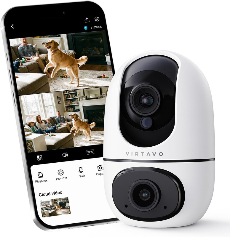 XD1 Indoor Security Wifi Camera, No Subscription Required, Dual-Lens 360° PTZ Ba gallery
