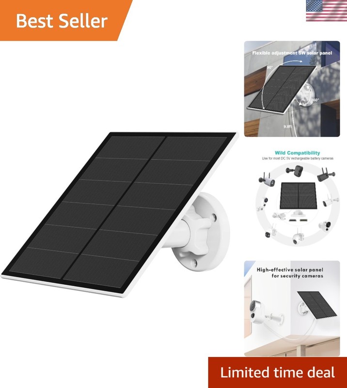 5W Solar Panel for Security Camera | USB-C & Micro USB | Waterproof & Adjustable