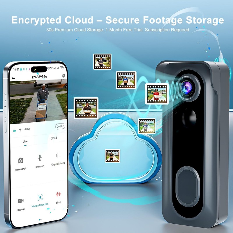 Doorbell Camera Wireless with Chime -2K HD Video AI Motion Detection, Two - W... gallery