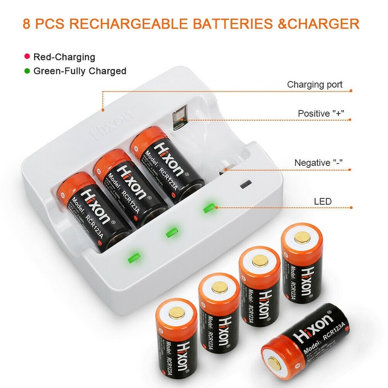 8X RCR123A 3.7V Rechargeable Li-Ion Batteries 700mAh & Charger for Arlo Camera gallery