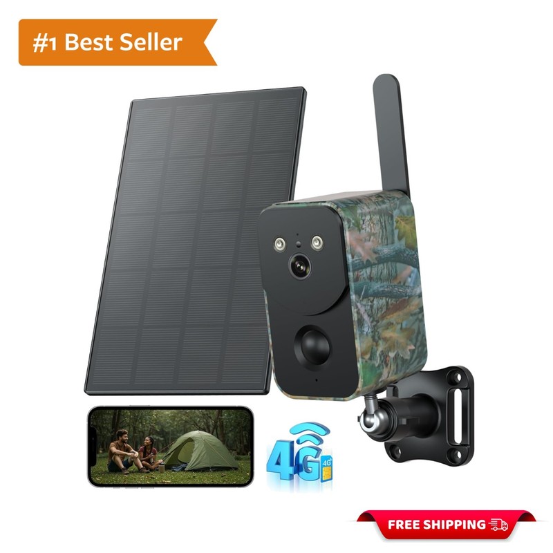 4G Cellular Security Camera Solar Powered 10000mAh Battery, Wireless Camera f…