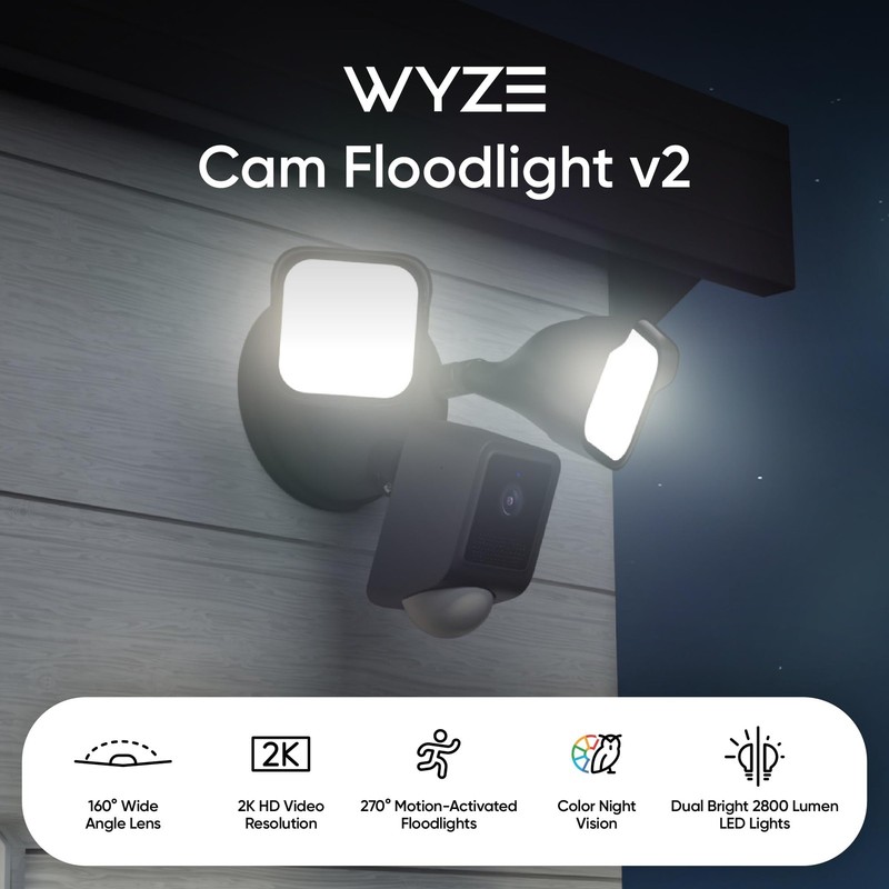 WYZE Floodlight Camera v2, 2800-Lumen LEDs, 2K HD Outdoor Security Camera, 160° gallery