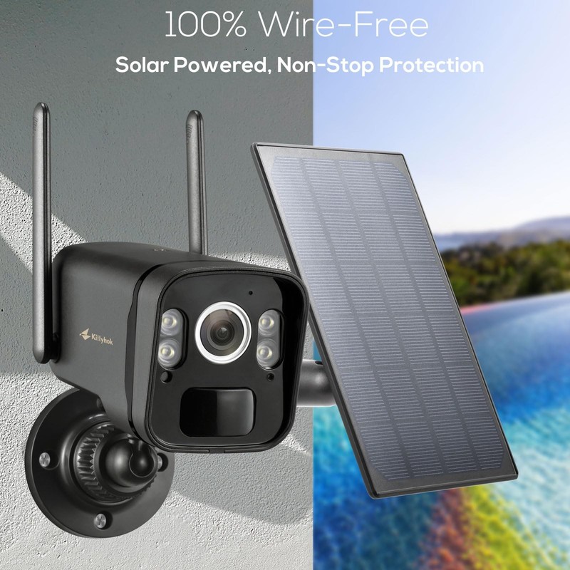 Kittyhok 2K Solar Security Camera Outdoor, 4MP Black FHD Wireless Security Ca... gallery