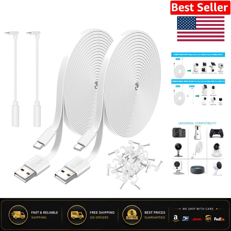 Lightweight 20FT USB A to C Extension Cables – Perfect for Security Cameras