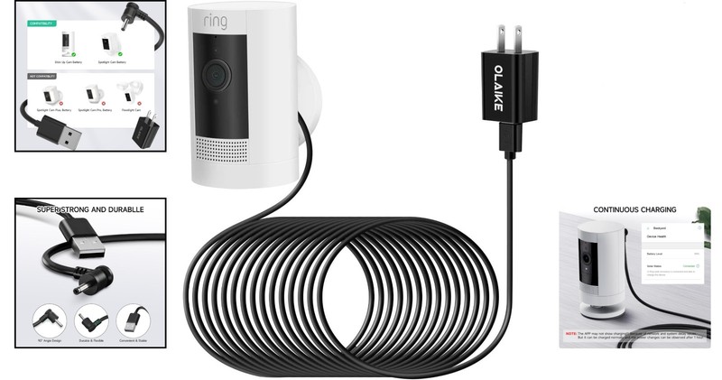 Olaike 8m/26ft Weatherproof Charging Cable for Ring Stick Up Cam - Certified gallery