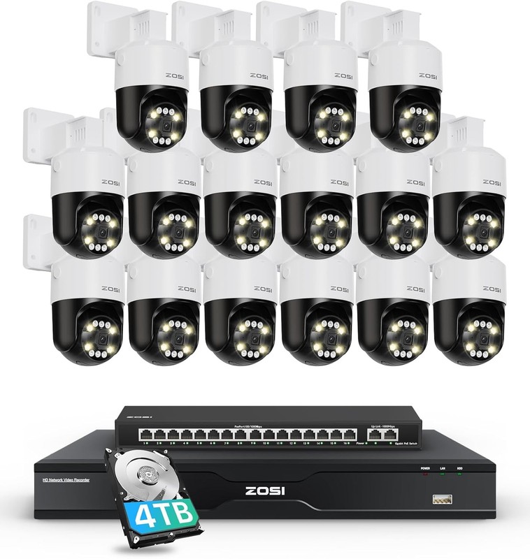ZOSI 4K 32CH PoE Security Camera System 8MP PTZ Outdoor Cameras Auto Human Track