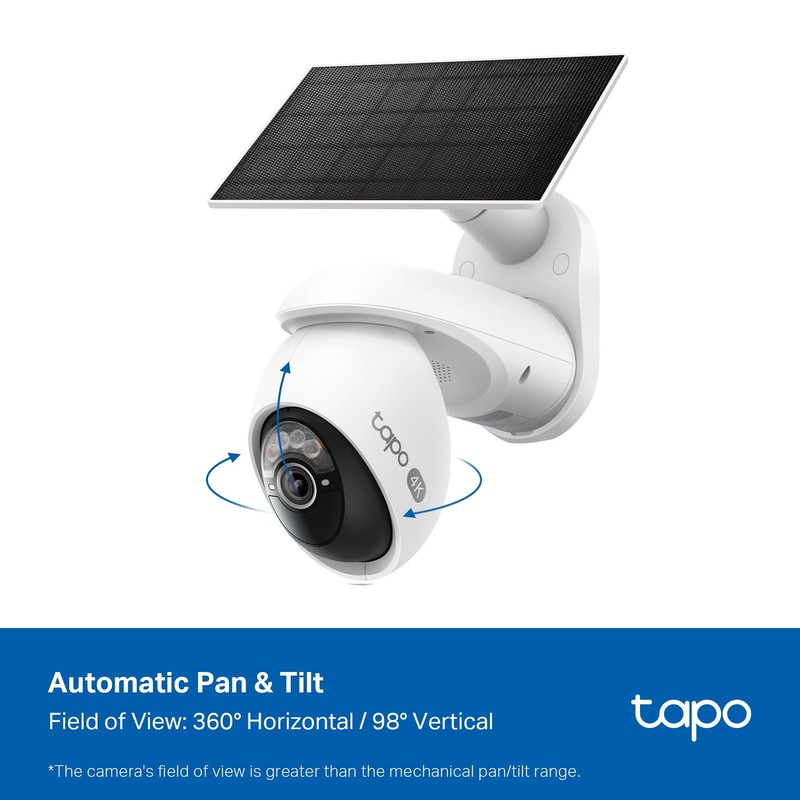 Tapo 4K Outdoor Camera Wireless, Battery w/Solar Panel, White gallery