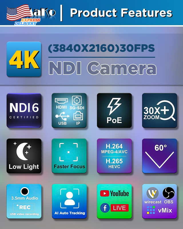 K30NS 4K 30X Optical Zoom PTZ Camera with NDI 6 & NDI HX3 AI Auto-Tracking Gen 3 gallery