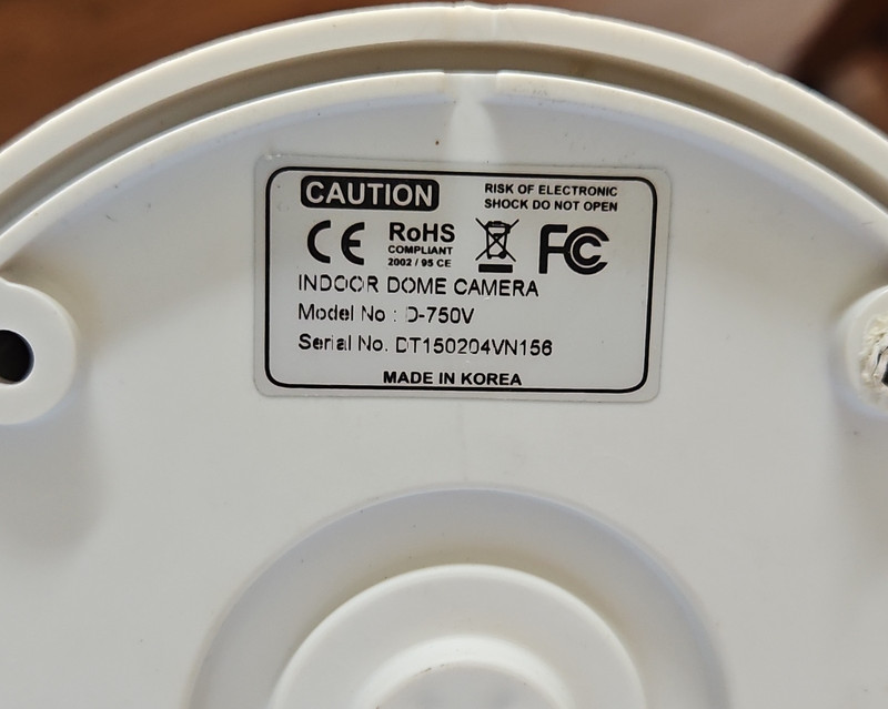 Indoor Dome Camera D-750V White Wired BNC Hardwired Model for Indoor Use