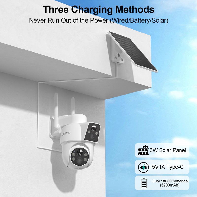 ANRAN Dual Lens WiFi Security Camera 360° PTZ Outdoor 4MP Solar Battery Wireless gallery