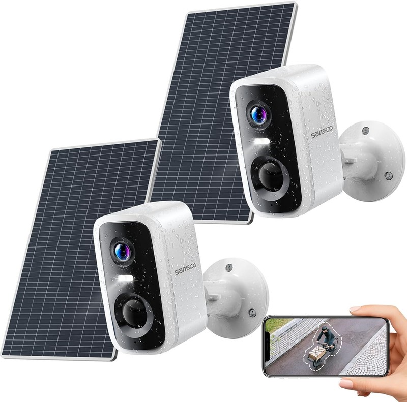 SANSCO 4MP Solar Camera Wireless WiFi Solar Powered Battery 2-Way Talk Outdoor