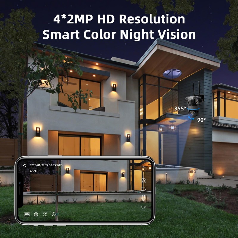 4-Lens Outdoor Security Camera Works without Wifi, No Subscription Fee gallery