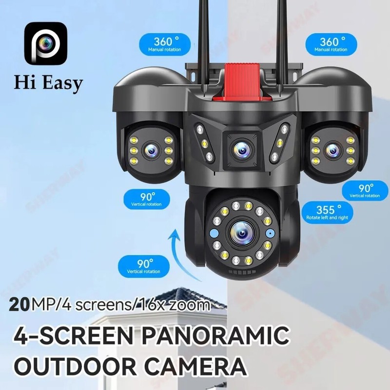 5MP 4 Lens Home Security WiFi Camera Outdoor 10K Wireless 4 Screens 16X Zoom PTZ gallery