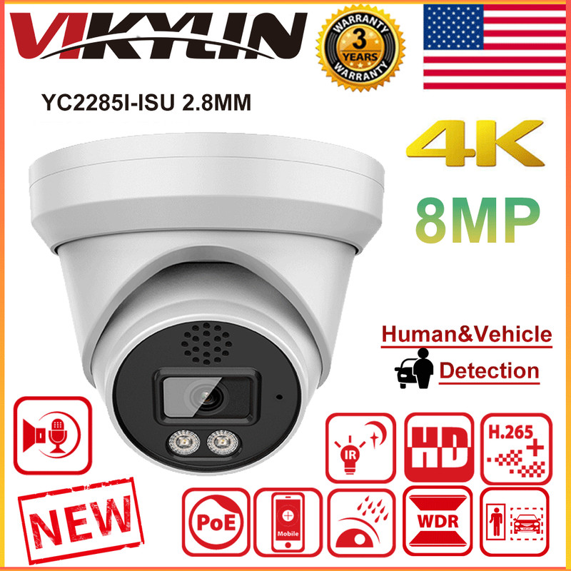 Vikylin 4K 8MP IR Turret IP Camera POE 2-Way Audio Human Vehicle Detection US