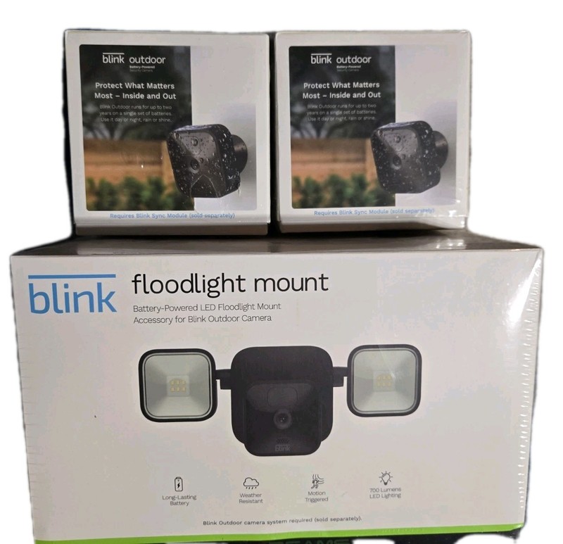Lot BRAND NEW Blink Wireless Outdoor Floodlight HD 2 Cameras Kit SEALED gallery