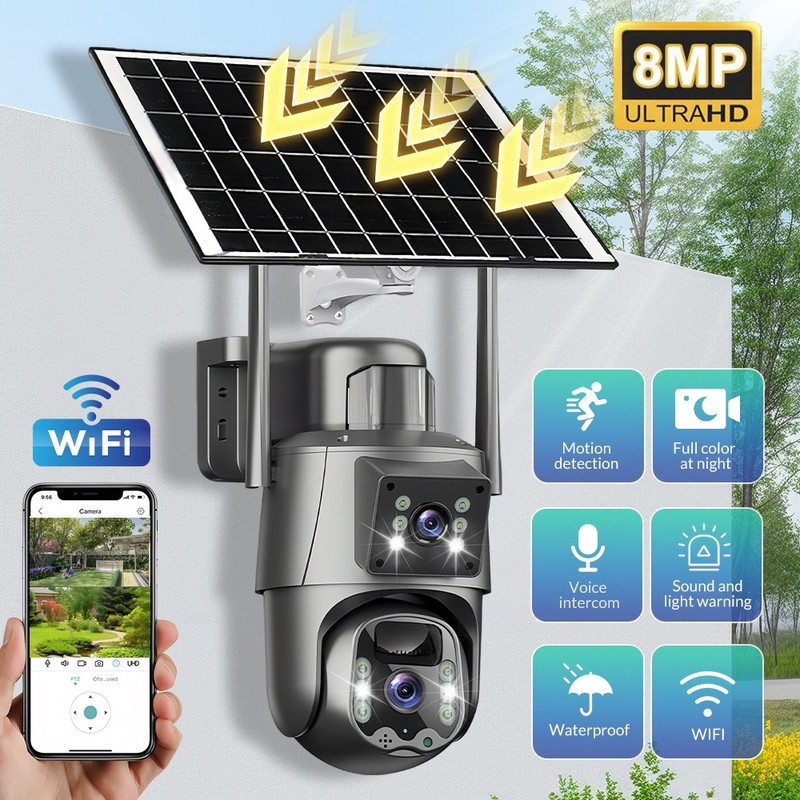 2x Camaras De Seguridad Para Exterior Solar WIFI Inalambrica Con Vision Nocturna