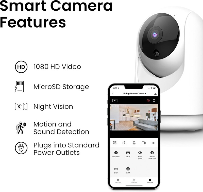 Feit Electric Indoor Security Camera with Motion PLUG-IN DESK CAMERA, White gallery