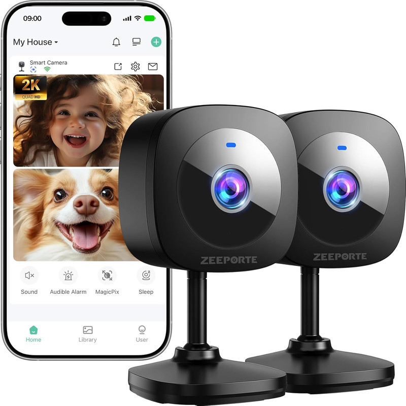 ZEEPORTE 2K Indoor Cameras for Home Security - Baby Monitor and Dog Pet Camera w gallery
