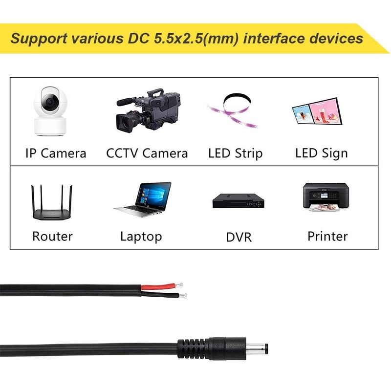 2 Pcs DC Power Pigtail Barrel Plug Connector Cable18AWG,Adapter 6 FT, Black gallery