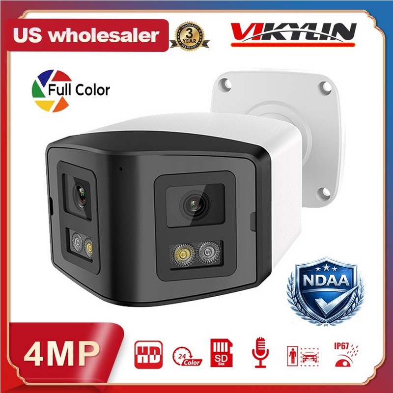 8pcs Vikylin 4MP POE IP Camera Dual Lens Panorama 170° IR Full Color 2 Way Audio gallery