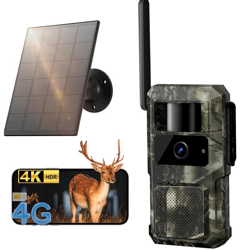 4G LTE Cellular Trail Camera with Live Streaming, Solar Powered, 1440p, 0.2s Tri