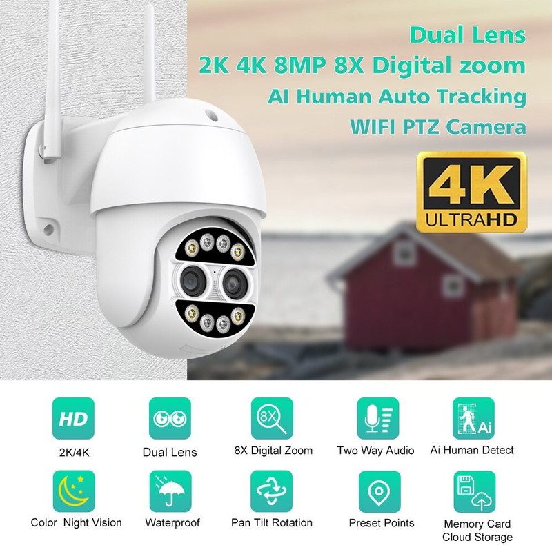 8MP 8X Zoom WIFI PTZ IP Camera Security Dual Lens Outdoor Auto tracking (ICSEE) gallery