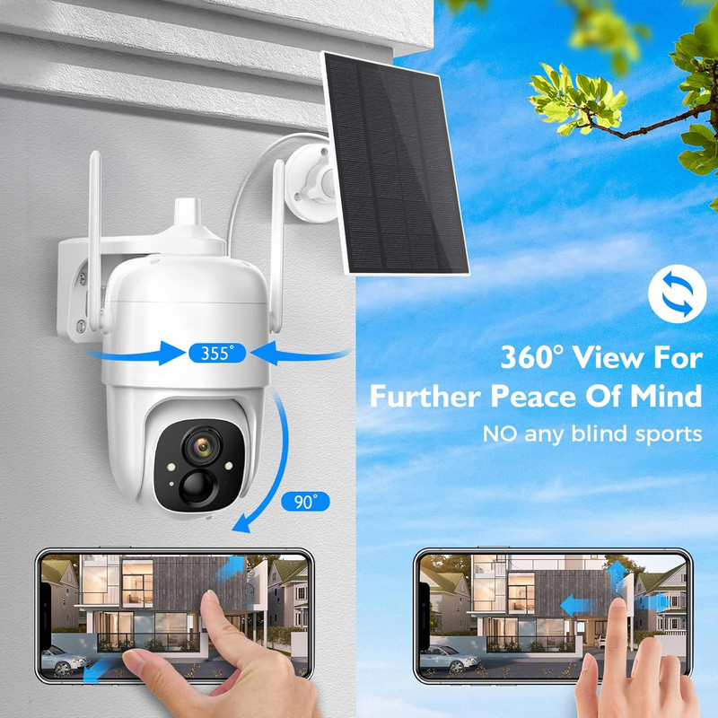 Solar Security Cameras Wireless Outdoor, 2K 3MP Pan Tilt 355° View IP65 Waterpro gallery