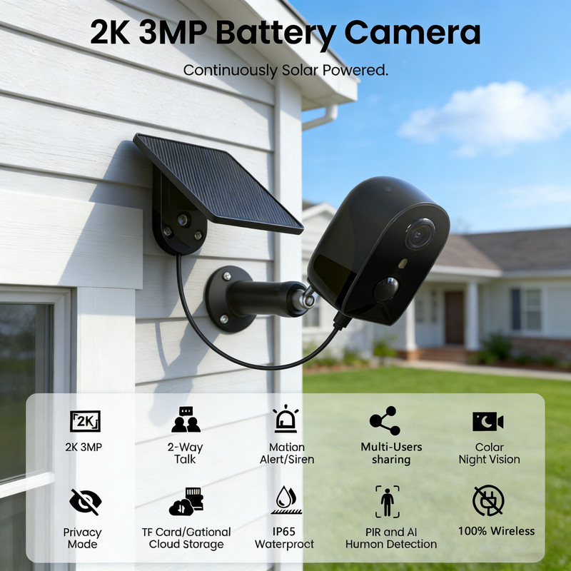 AOQEE 2K 3MP Solar Security Camera Wireless 2.4G WiFi Outdoor Color Night Vision gallery