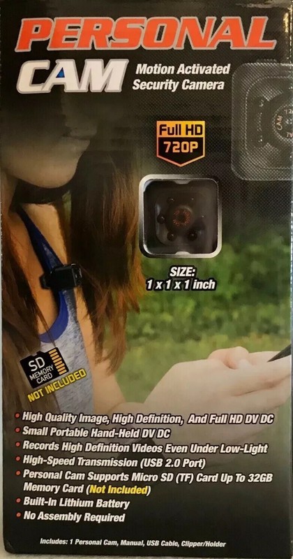 One Tekno Personal Cam 1x1x1 Inch Motion Activated Full HD 720P Security Camera