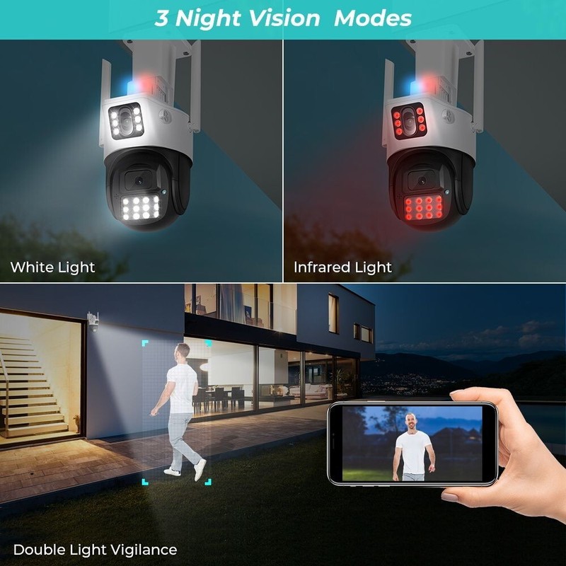 8MP WiFi Security Camera PTZ Dual Screens Outdoor CCTV IP Surveillance SmartCam gallery