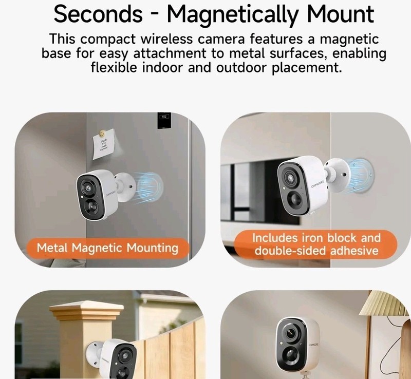 Wireless 2.5k Magnectic HD Video Night Vision Motion Detection Security Camera gallery