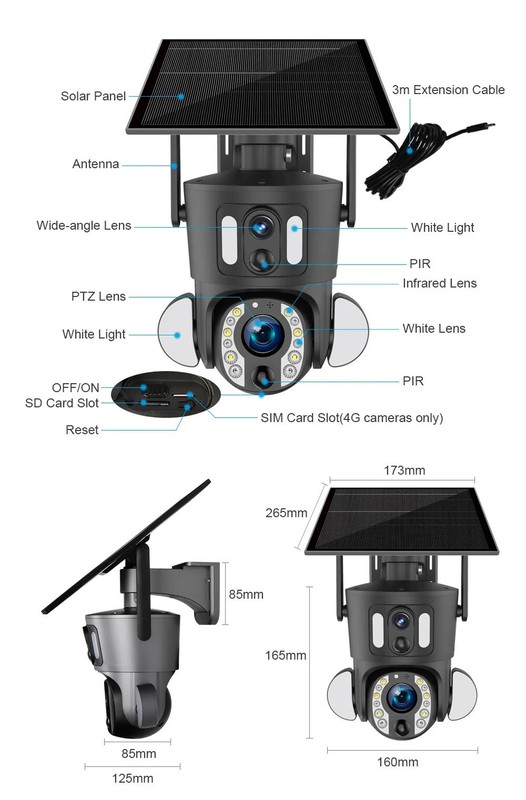 8MP LTE 4G Solar PTZ Camera Wireless Outdoor 10X Optical Zoom Security Dual Lens gallery