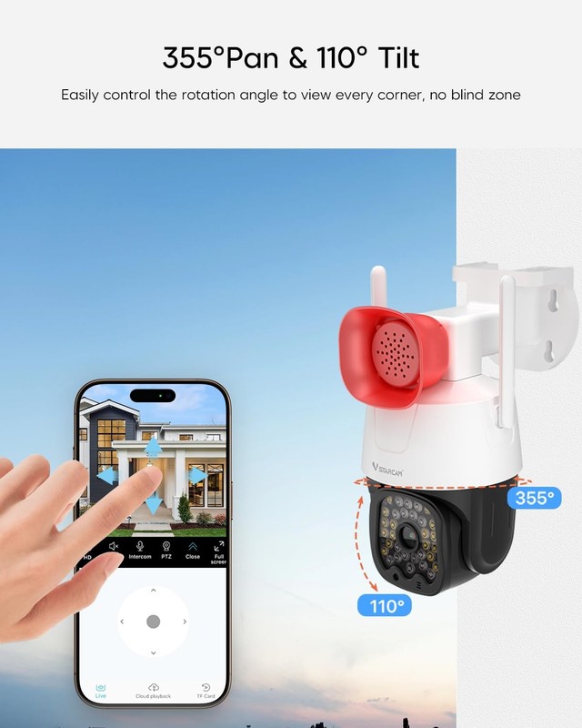 Outdoor Security Camera 3MP 2K Color Night Vision 360° PTZ Auto Tracking - WiFi gallery