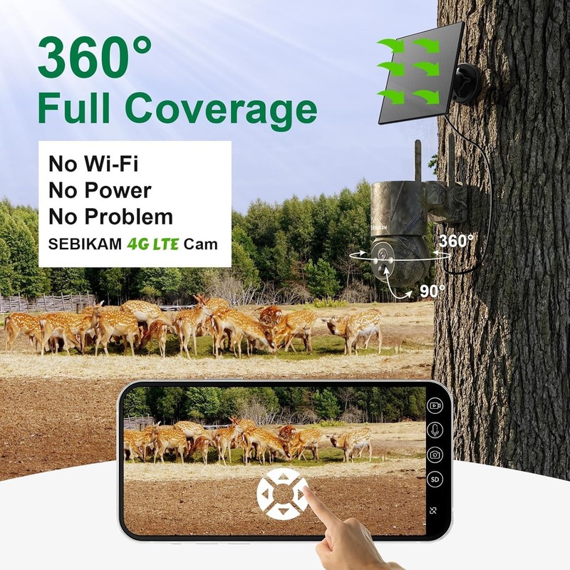 4G LTE Solar Trail Camera 360° PTZ 2K Night Vision No WiFi Hunting Cam gallery